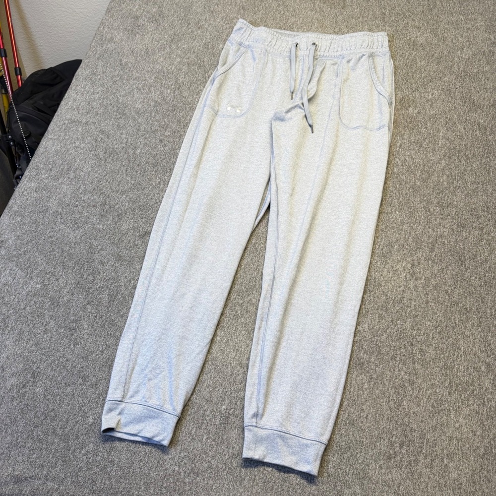 Under Armour Mens Heather Gray Jogger Sweatpants Drawstring Tapered Leg Pockets
